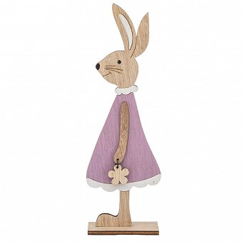 ALTOM DESIGN figurka drewniana Pani zając z welurową sukienka 7,5x3,5x22,5 cm fioletowy