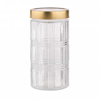 ALTOM DESIGN ozdobny słoiczek szklany na produkty sypkie z pokrywką w kolorze złotym 1,7l DEK.KRATKA