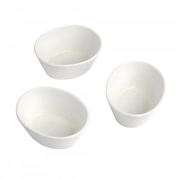 ALTOM DESIGN REGULAR zestaw 3 miseczek / dipówek w kształcie owalnym 10cm porcelana kremowa