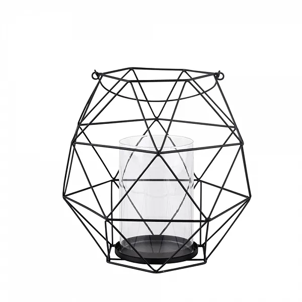 ALTODESIGN świecznik metalowy geometryczny z uchwytem i szklanym wkładem 22x22x22cm czarny