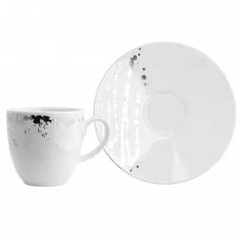 KAROLINA SPLENDOR Porcelanowa Filiżanka 250 ml biały platyna ze spodkiem 16cm 