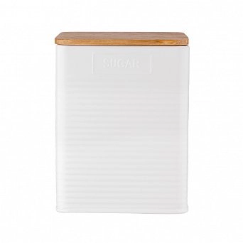 ALTOM DESIGN puszka / pojemnik na cukier z pokrywka bambusową 11x11x14 cm LOFT DEK. SUGAR biała