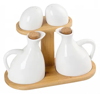 ALTOM DESIGN REGULAR porcelanowy zestaw do przypraw 4 el. z bambusową podstawą