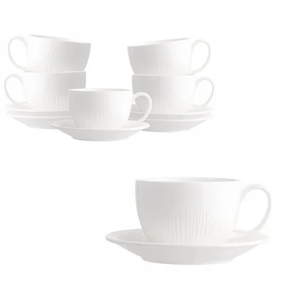 ALTOM DESIGN ALESSIA ECRU zestaw 6 sztuk filiżanka porcelanowa 250 ml ze spodkiem 15 cm w opasce kremowa porcelana