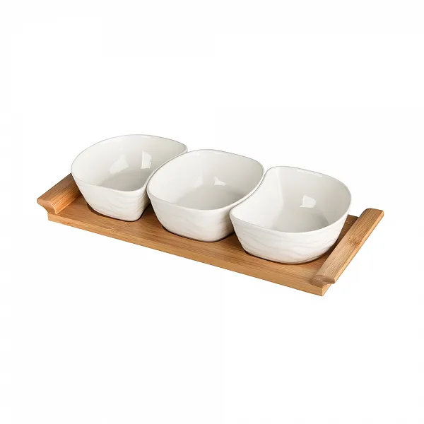 ALTOM DESIGN REGULAR porcelanowy kpl. 3 miseczek na bambusowej podstawie