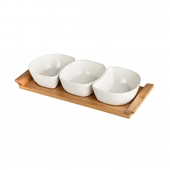 ALTOM DESIGN REGULAR porcelanowy kpl. 3 miseczek na bambusowej podstawie